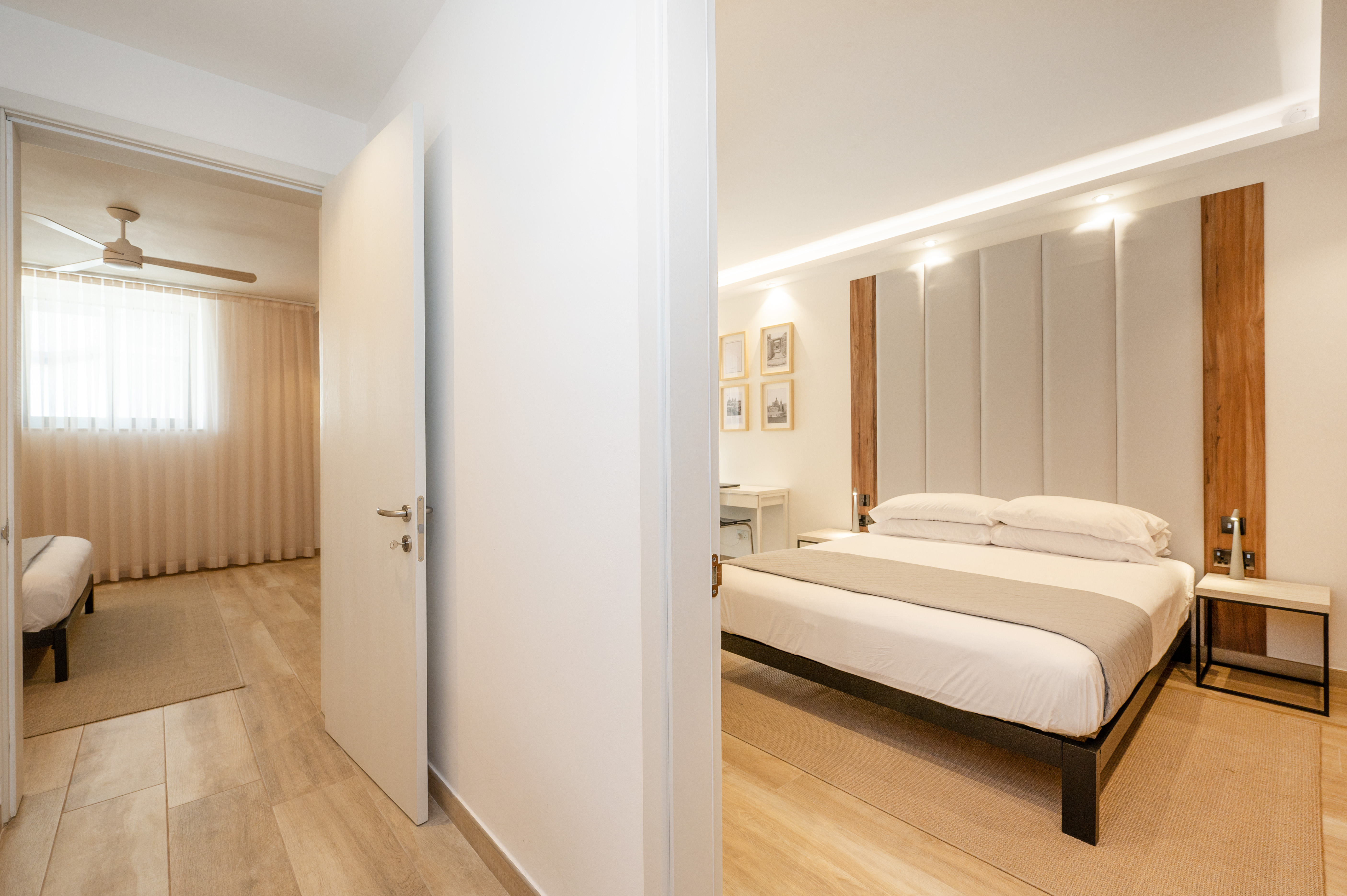 Hallway view showing both bedrooms